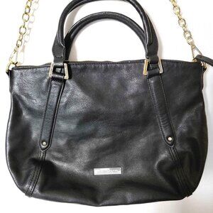 Liz Claiborne Shoulder Handbag Black Faux Leather Gold Chain Accents Travel Time